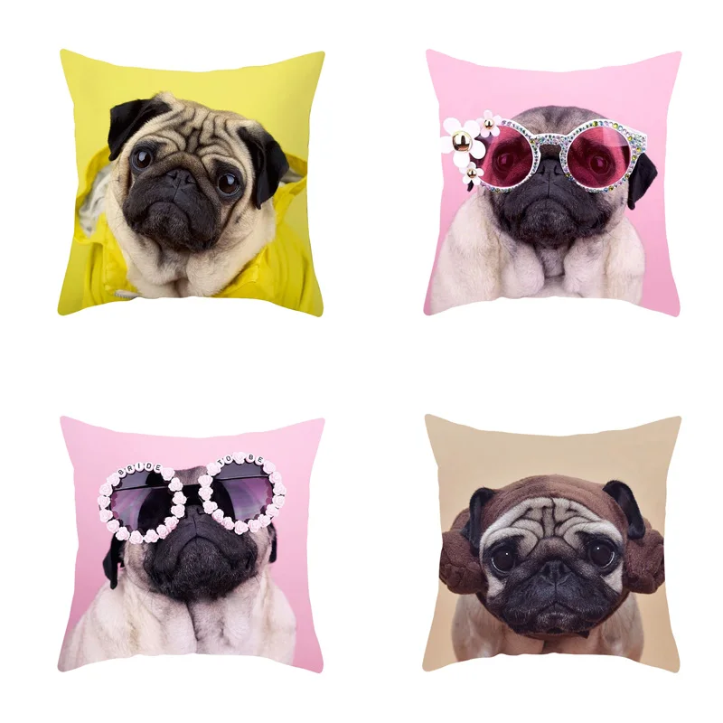 

New Arrival Funny Pug Dog Pillow Case Cute Pet Pillowcases Decorative Cushions for Elegant Sofa Fall Decorations for Home Chair