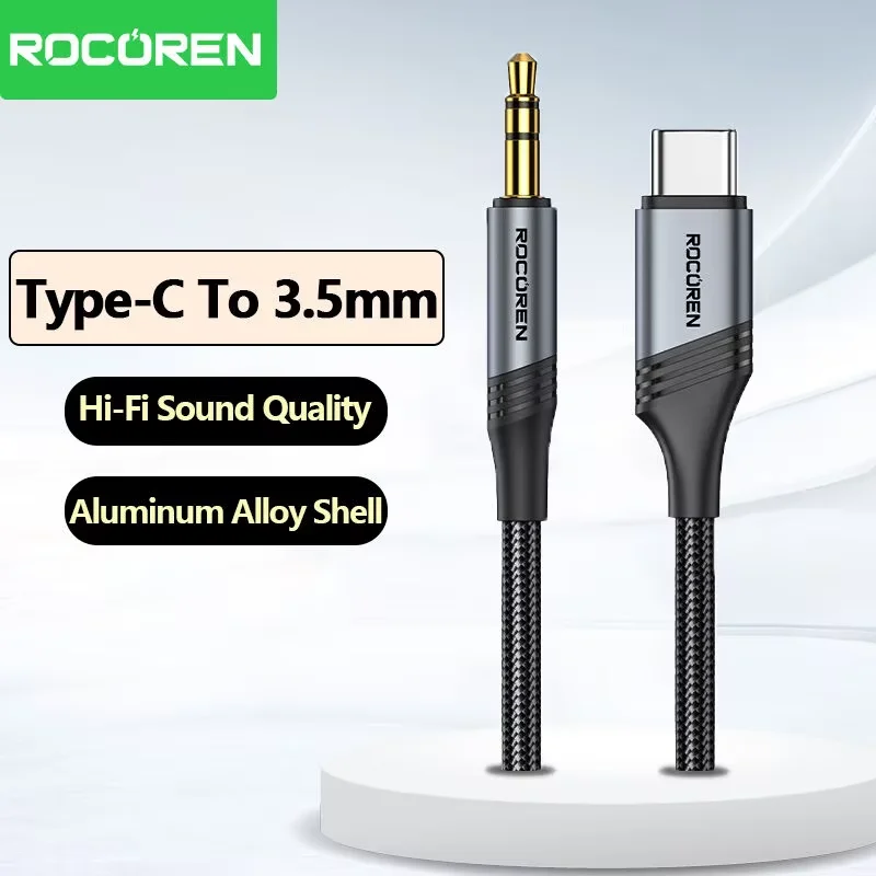 Rocoren نوع C إلى 3.5 مللي متر AUX كابل الصوت ذكر إلى ذكر مرحبا فاي الصوت 3.5 مللي متر جاك محول سماعة الرأس للهواتف المحمول اللوحي صوت السيارة