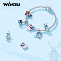 wostu 925 sterling silver colorful travel charm journey pendant fit original bracelet diy necklace pendant gift jewelry cqc1738