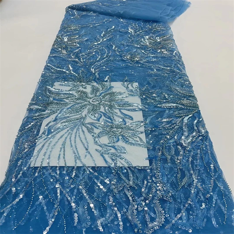 

Beaded African Lace Fabric 2022 High Quality Sequins Lace Embroidery French African Groom Lace Fabric For Nigerian Party dp74-91