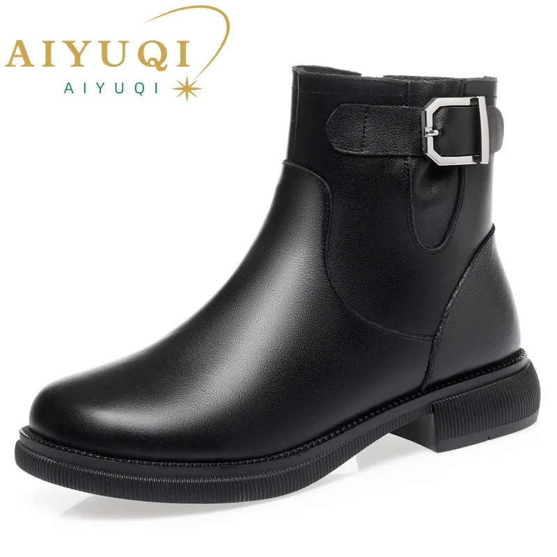 

AIYUQI Women's Winter Boots 2022 New Genuine Leather Women's Ankle Boots Round Toe Natural Wool Warm Women Martin Boots