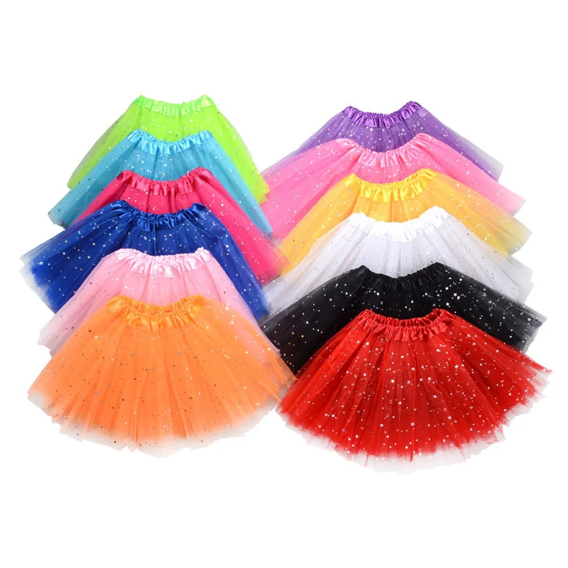 

Summer Kids Baby Star Glitter Dance Tutu Skirt For Girl Sequin 3 Layers Tulle Toddler Lace Pettiskirt Children Chiffon 2-8 Years