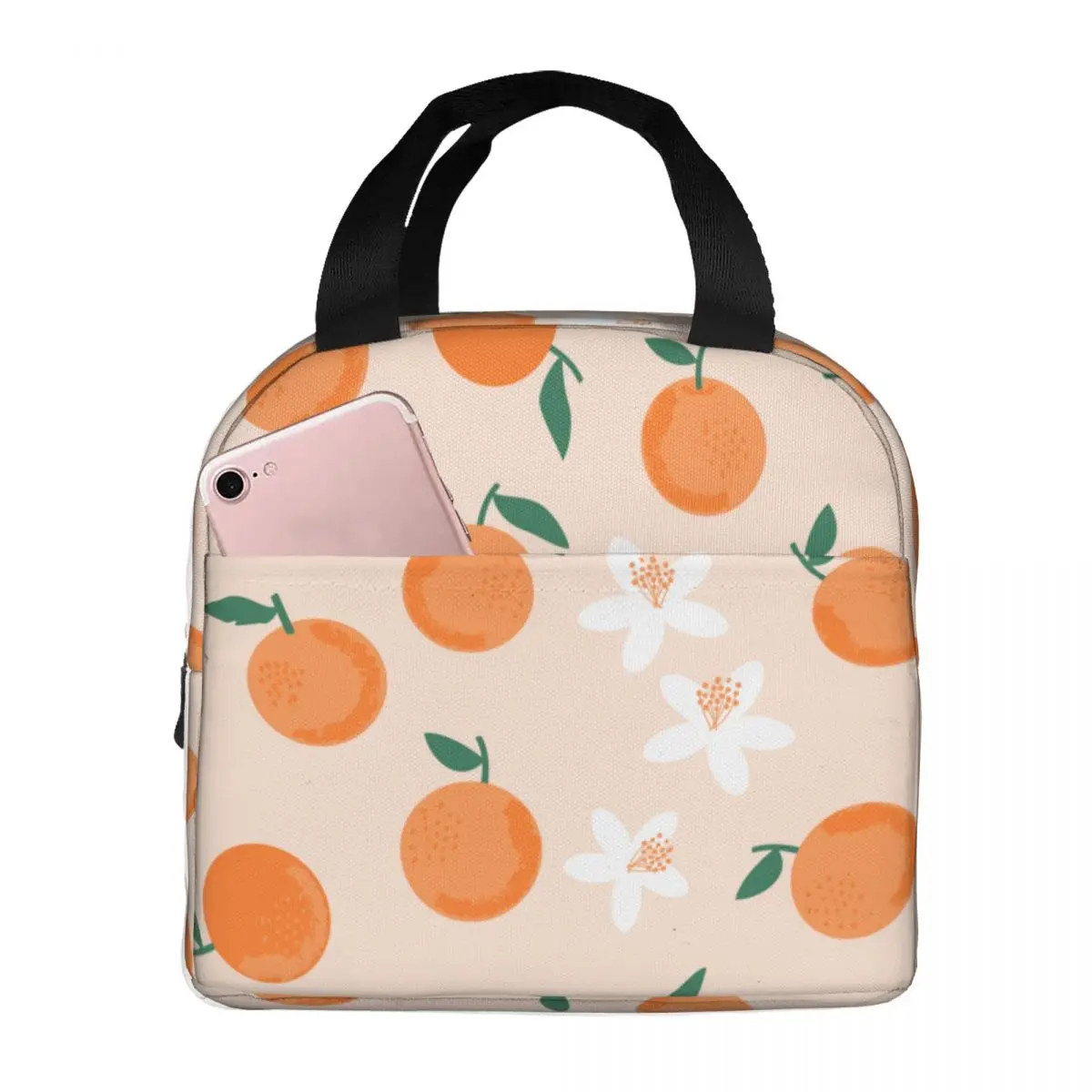 Lunch Bag for Women Kids Orange Flower Floral Thermal Cooler Portable Picnic School Fruit Canvas Lunch Box Food Storage Bags