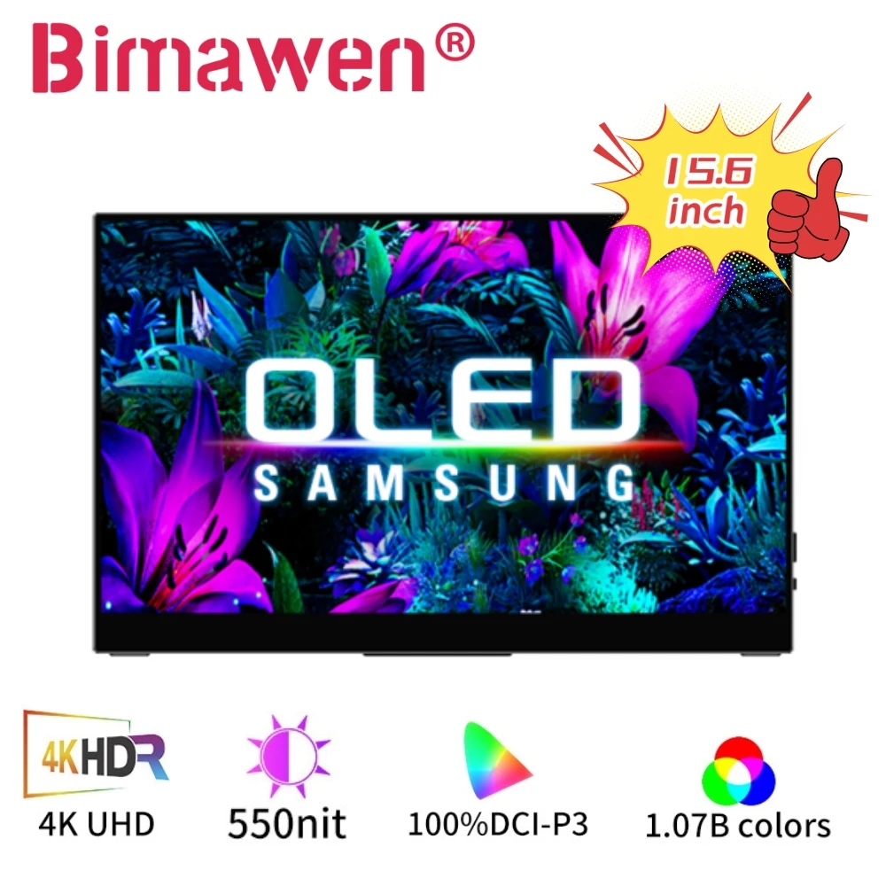 Bimawen 15.6 Inch 4K OLED TouchScreen Portable Monitor With Type-C HDMI-Compatible External 1MS Gaming Monitor For PC Laptop PS5