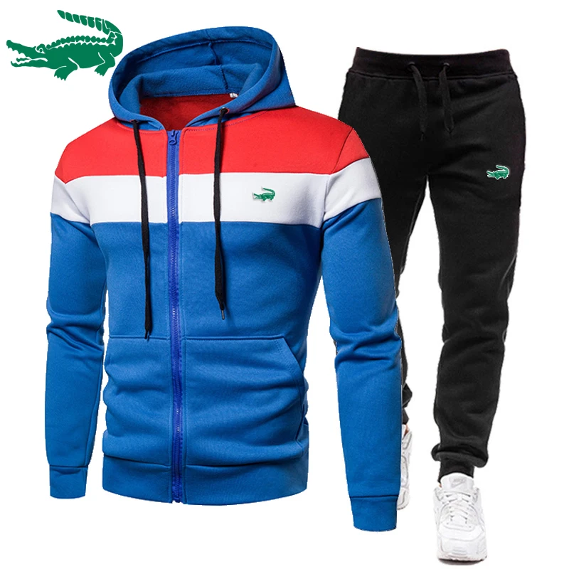 

2023 Autumn Winter Embroidery Men's Sweatshirt+Sweatpants Suit Men's Zipper Hoodie Fitness Sportswear Suit Hooded Sportswear