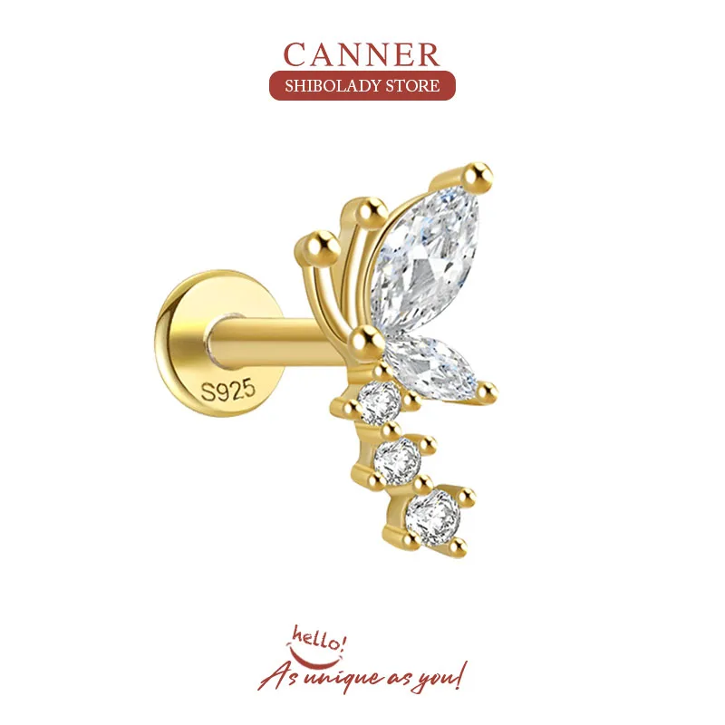 

CANNER Real 925 Sterling Silver 1pc jewelry for women piercing Zircon Earrings Fine Jewelry pendientes mujer