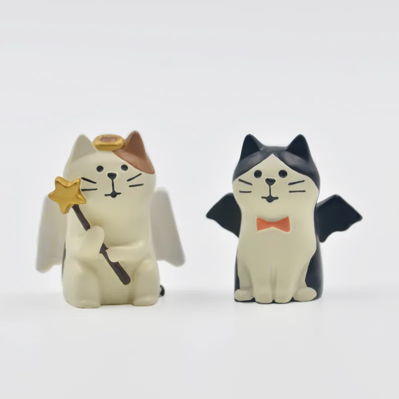 

Cute Angel Cat Demon Cat Resin Craft Ornament Desk Bookshelf Ornament Set Children's Toy Doll Ornament Collection