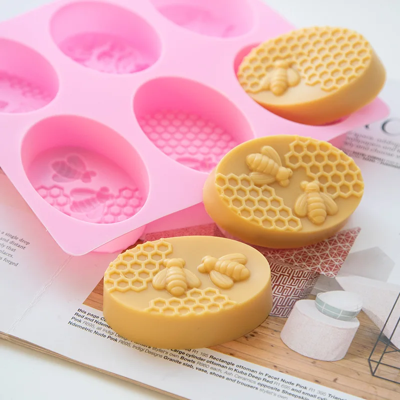 New Oval Soap Molds Silicone Lace Pattern 6 Small Bees Handmade Soap Mold Easy To Demould Forms Soap Molds for Soap Molds