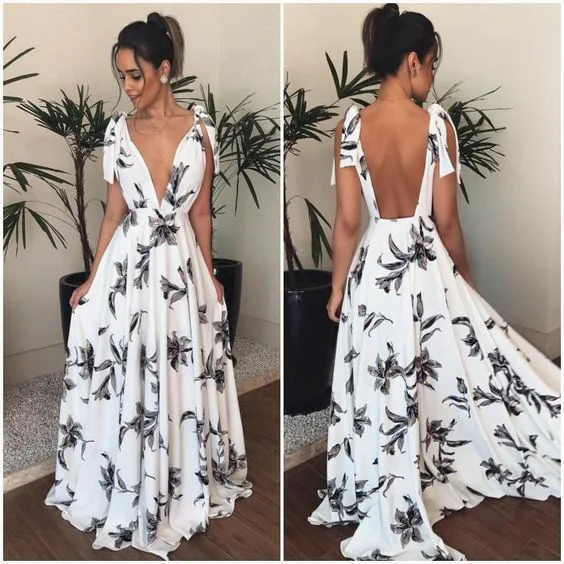 

2023 New bohemian wind leak back strap printing dress