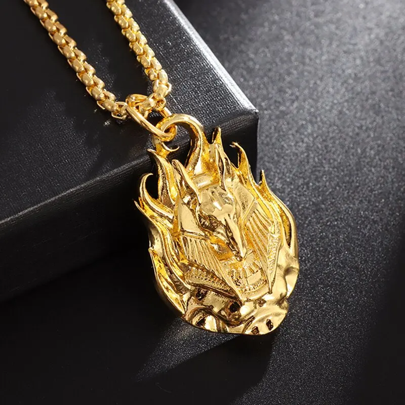 

Gold Color Ancient Egypt Fa Anubis Portrait Pendant Jackal Death Necklace Men's Amulet Jewelry Accessories