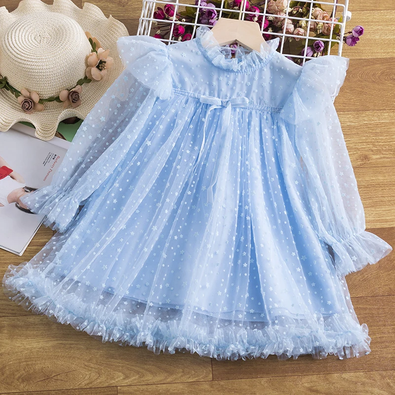 

Spring/Autumn Dresses For Girls Red Ruffle Dots Dress Kid New Year Party Long Gown 3-8 Years Wear Little Girls Xmas Tutu Costume