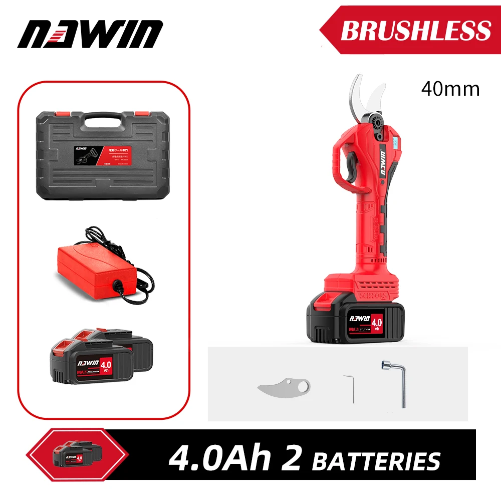 

NAWIN 20V Cordless Brushless Pruner Lithium-ion Pruning Shear Efficient Electric Scissors Tree Branches Garden Tools Electric