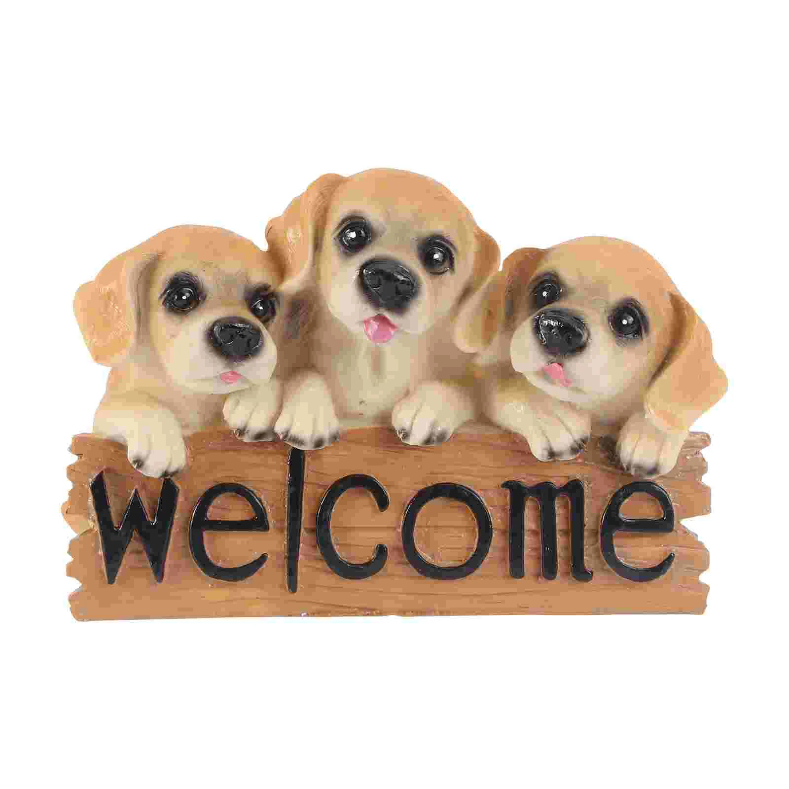 

Dog Puppy Welcome Figurines Decor Garden Resin Sign Statues Statue Pattern Realisticanimal French Parade Figurineornament