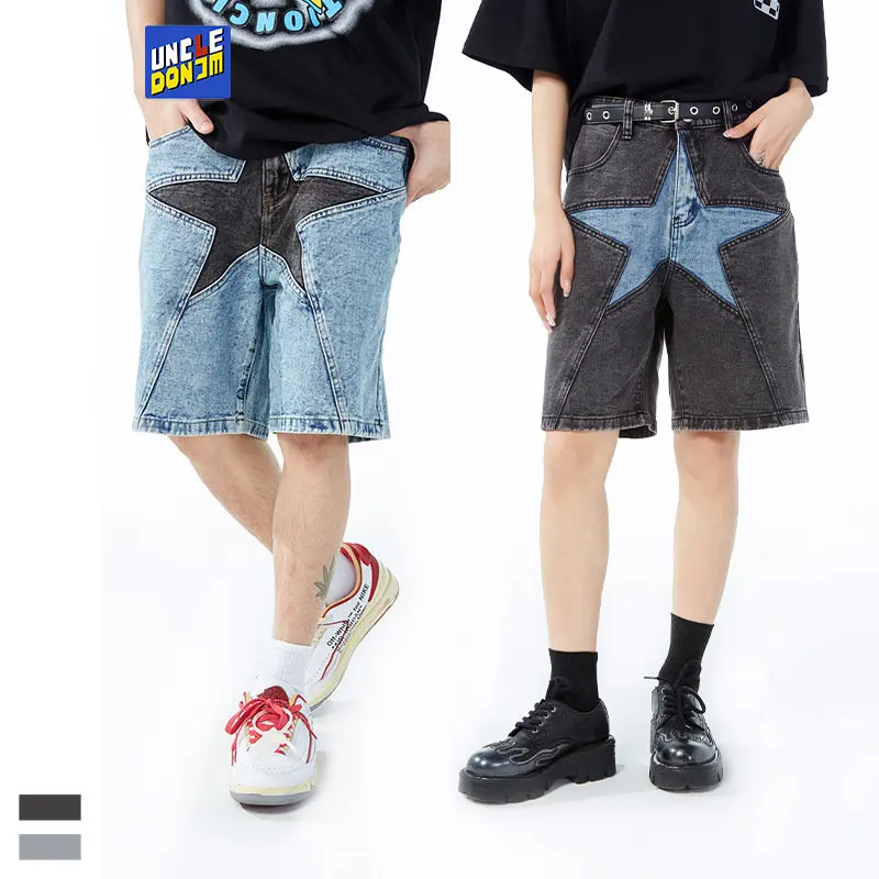 

Мешковатые джинсы для мужчин, уличная одежда, шорты, джинсы в стиле пэчворк, джинсовые шорты в стиле хип-хоп, джинсовые шорты