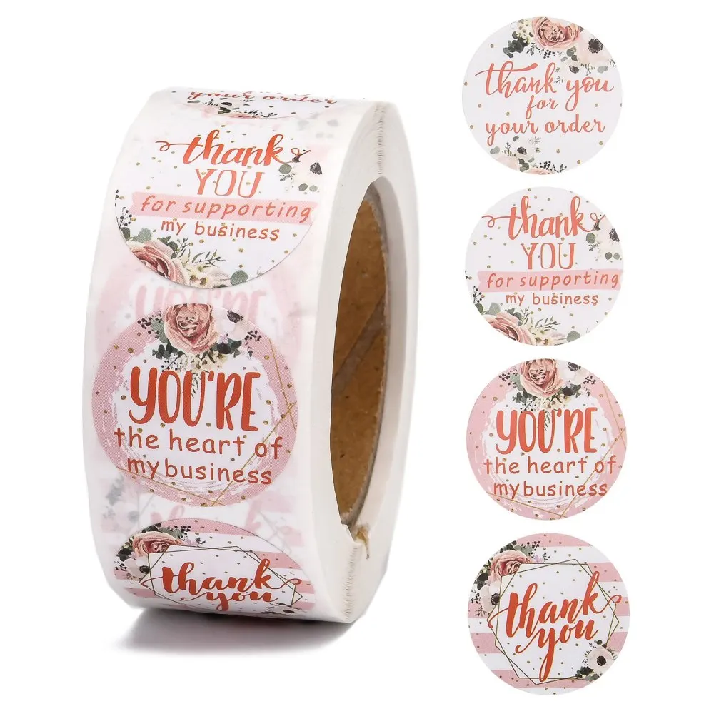 

500PC Thank You Theme Self-Adhesive Paper Stickers Gift Tag for Party Decorative Presents Round Colorful 25mm