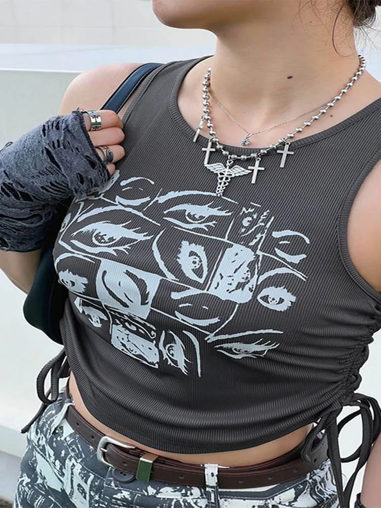 Топы с принтом в стиле ретро укороченные топы рисунком феи гранж Y2K жилет