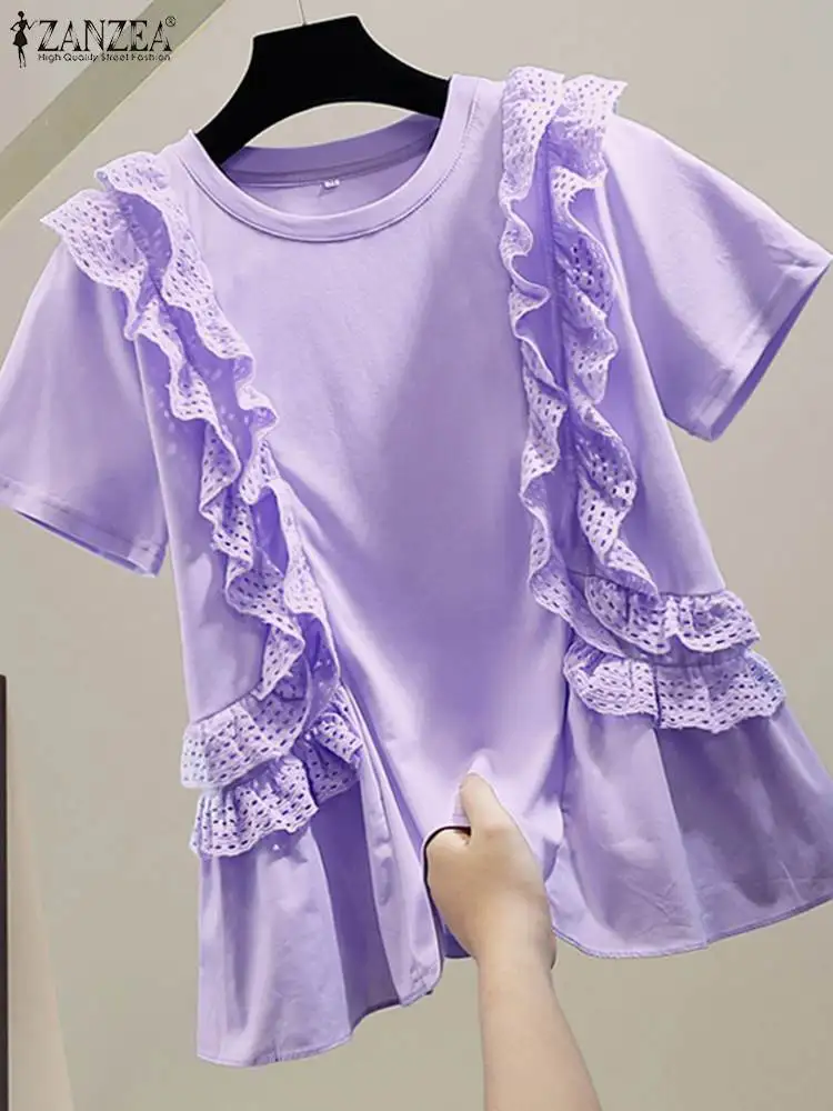 Женская Кружевная туника ZANZEA в стиле пэчворк с оборками летние топы коротким