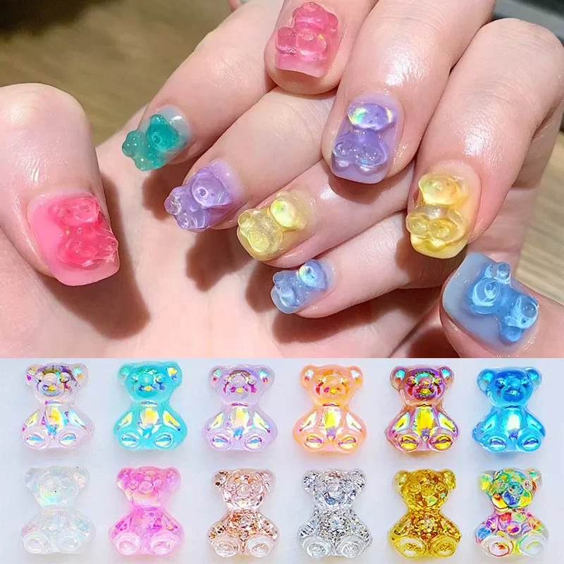

2022NEW 3D Cartoon Crystal Bear Nail Art Rhinestone Accessories Crystal Gems Manicure Candy Color Bear Nail Art Decorations