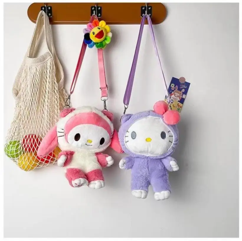

25Cm Hello Kitty Autumn and Winter Plush Toy Bag Cute Girls Shoulder Bag Messenger Bags Kawaii Children's Storage Bag Doll Gift