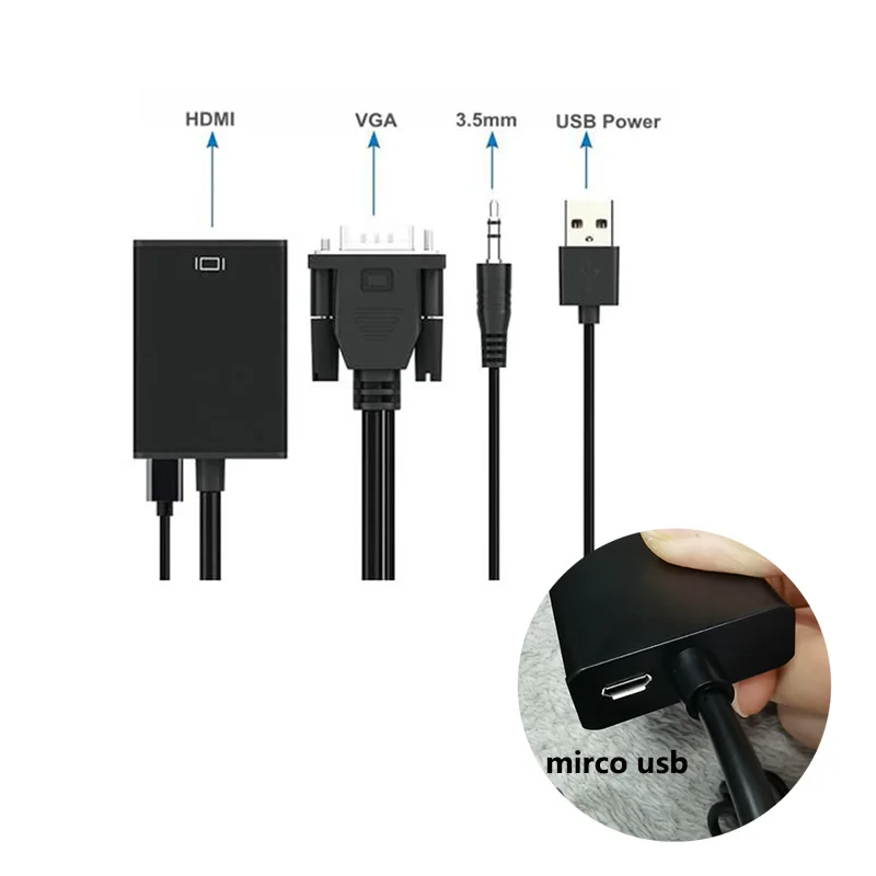 1080P Full HD VGA-совместимый конвертер с HDMI-кабелем аудиовыход адаптер VGA для ПК