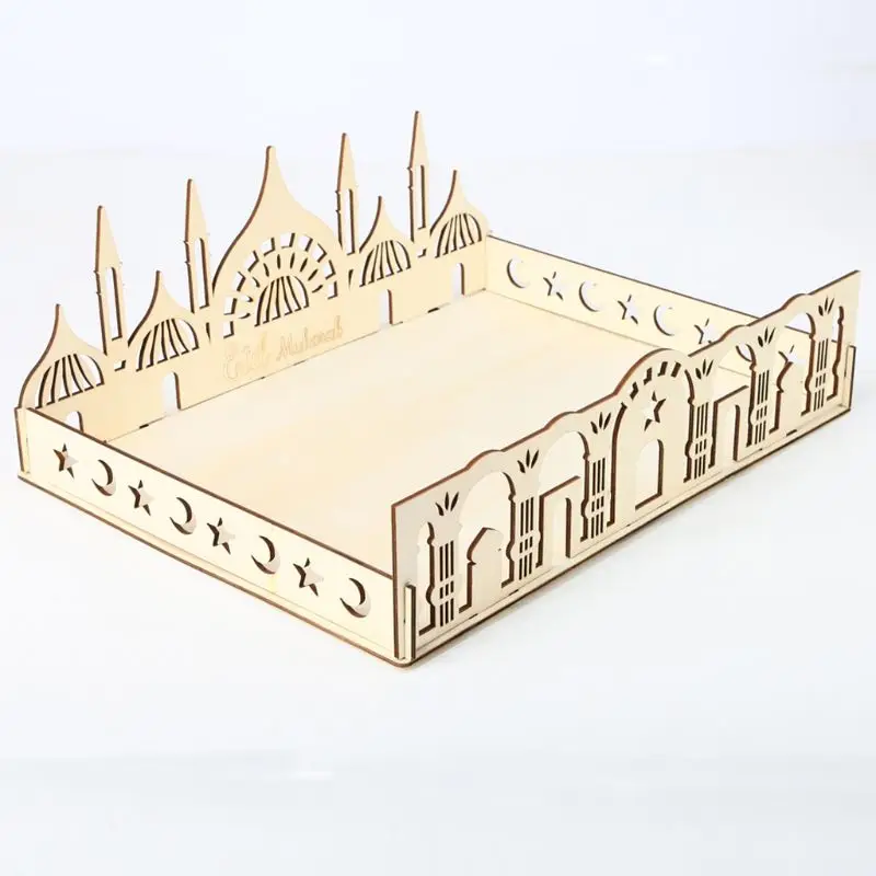 

DIY Wooden Eid Mubarak Serving Tableware Dessert Tray Cake Home Decoration Ramadan Muslim Islamic Party Supply