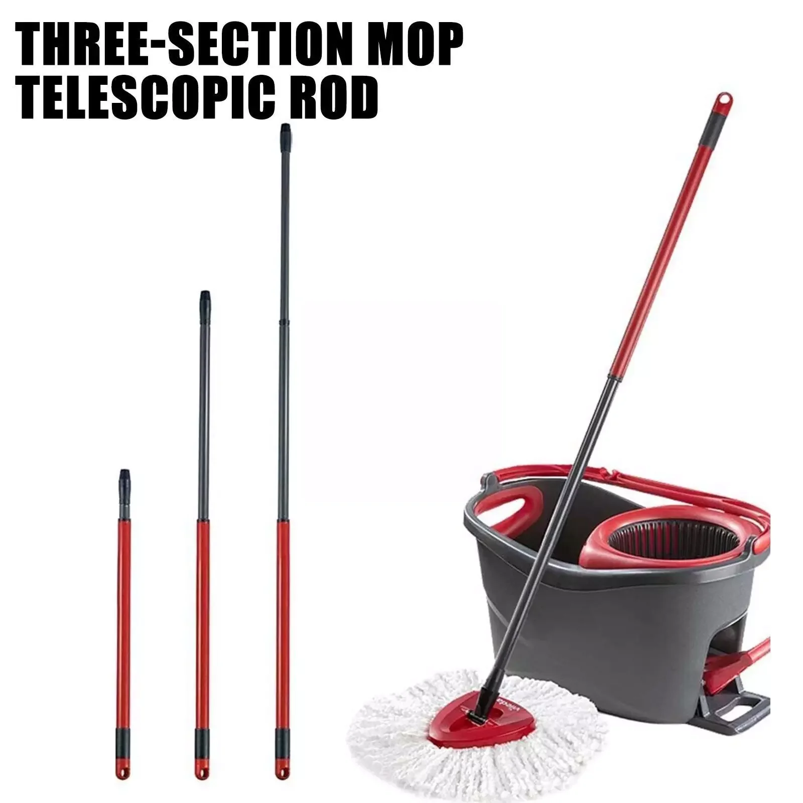 

NEW 55-122cm Rotary Mop Rod Fit O-cedar/Vileda Three Sections Of Rod Durable To Telescopic Install Easy Mop