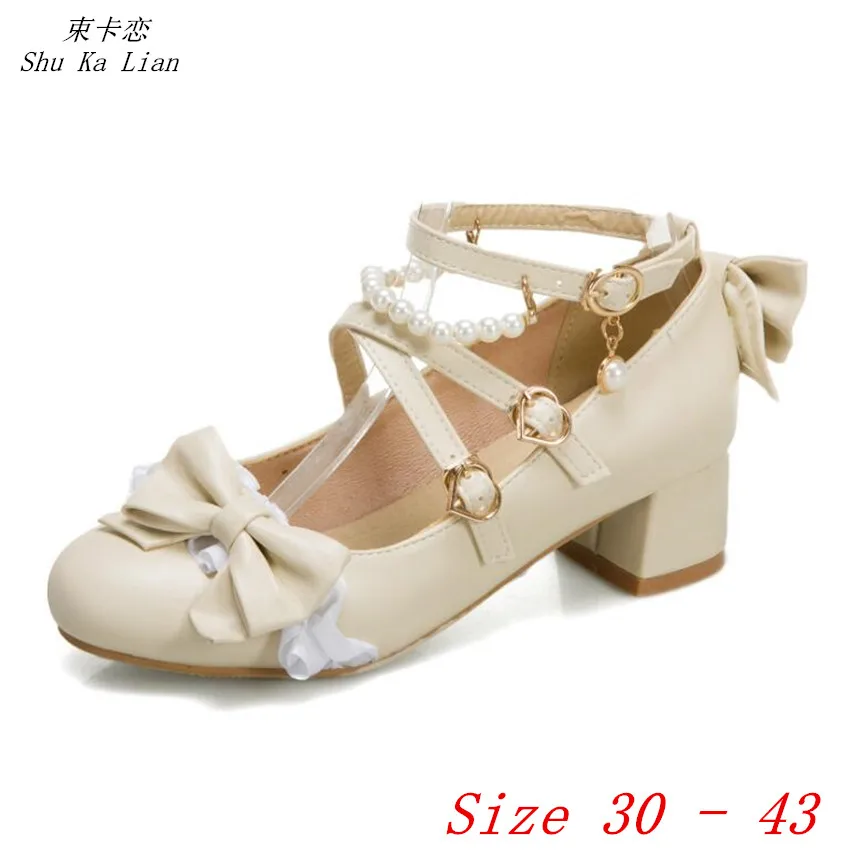 

Low High Heel Shoes Women Pumps Mary Janes Shoes Med High Heels Kitten Heels Small Plus Size 30 - 43