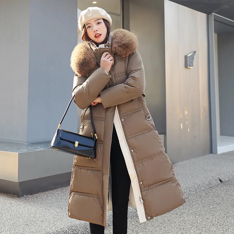 2022 New Long Winter Jacket Parka For Women's Hooded Fur Warm Thicken X-long Female Solid Coat Windproof Cotton Clothing