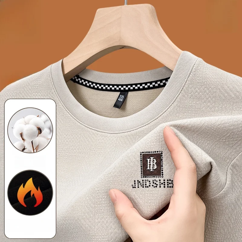 Romon Cotton Hoodie Men's Long sleeves Shirt Autumn and Winter Casual round Neck Top Clothes Fleece-lined Thickened Bot...