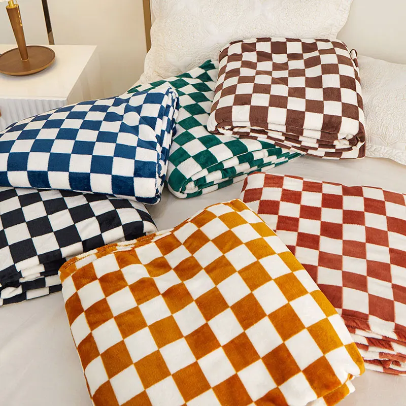 

JBTP New coral velvet printed checkerboard blanketsingle layer blanket sofa blanket office nap blanket air conditioning blanket