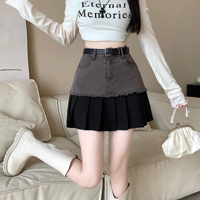 Новинка Осень-зима 2024 Пряная женская джинсовая юбка в стиле пэчворк короткая