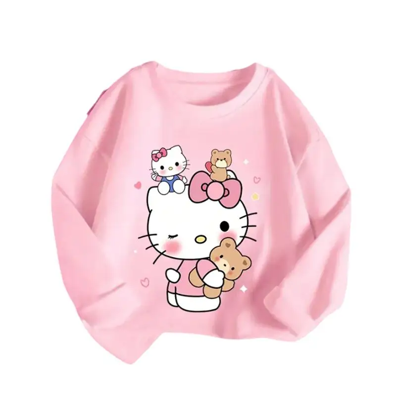 

2Pcs Anime Hoodie Sanrio Hello Kitty My Melody Girls Cotton T-Shirt Cute Cartoon Fashionable Loose Tops Round Neck Bottom Shirt