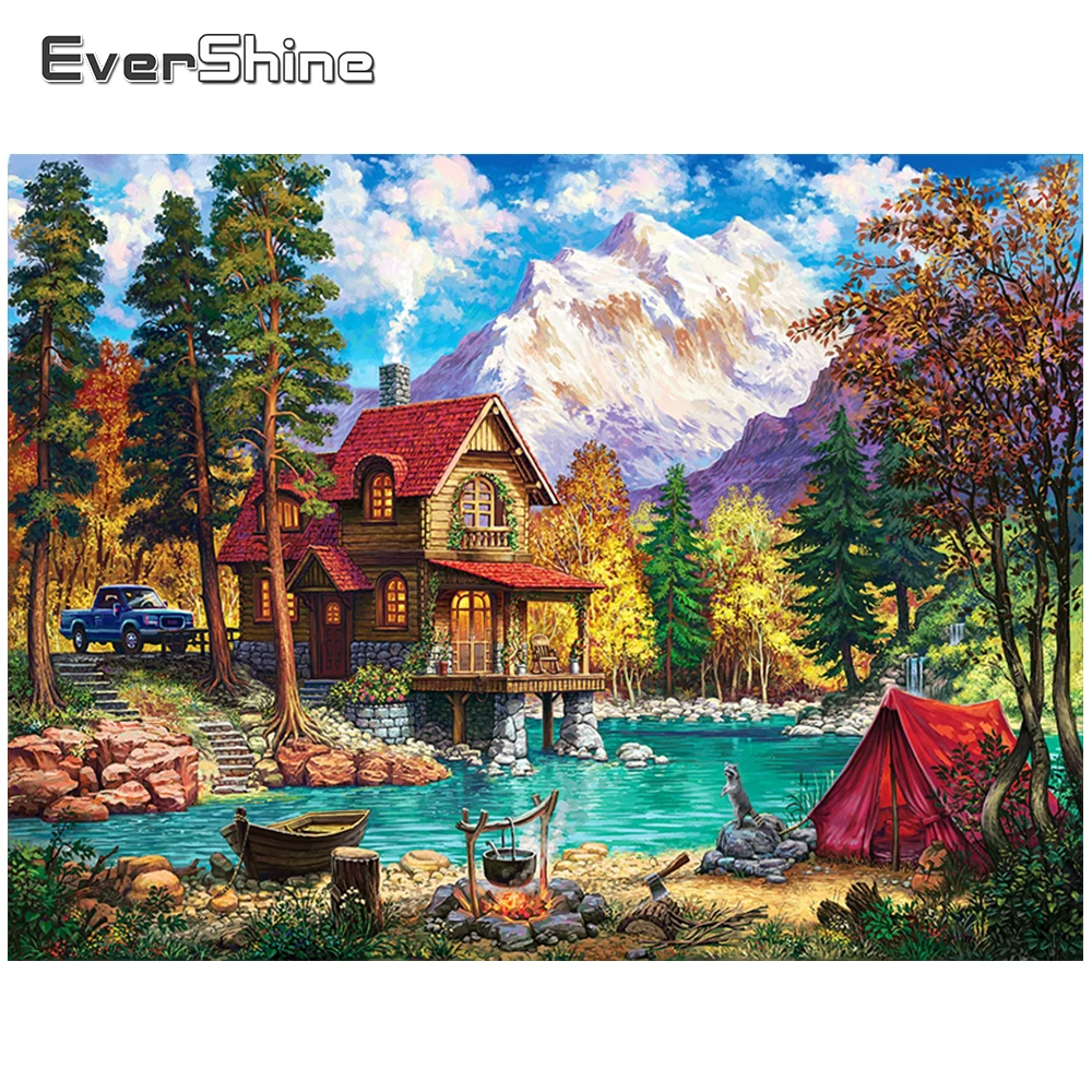 

Evershine вышивка Дом стразами горная мозаика, наборы для вышивки крестиком 5D, квадратные картины, пейзаж, кошка, Новые поступления, настенное ис...