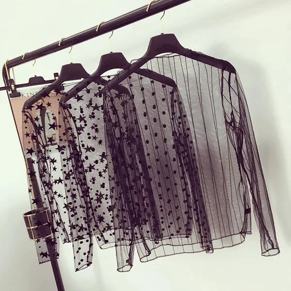 Новинка прозрачная рубашка Jacobs с рукавами женские весенние кружевные сетчатые