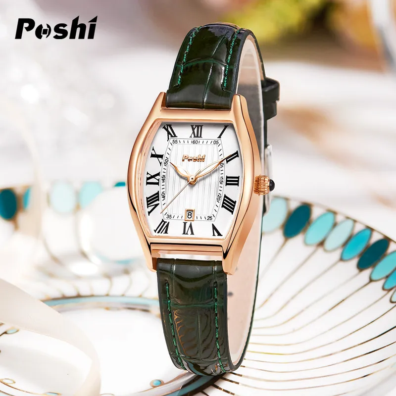 

POSHI Luxury Watches For Women Top Brand Leather Strap Waterproof Quartz Wrist Watch with Date Female Relogio Feminino Girl Gift