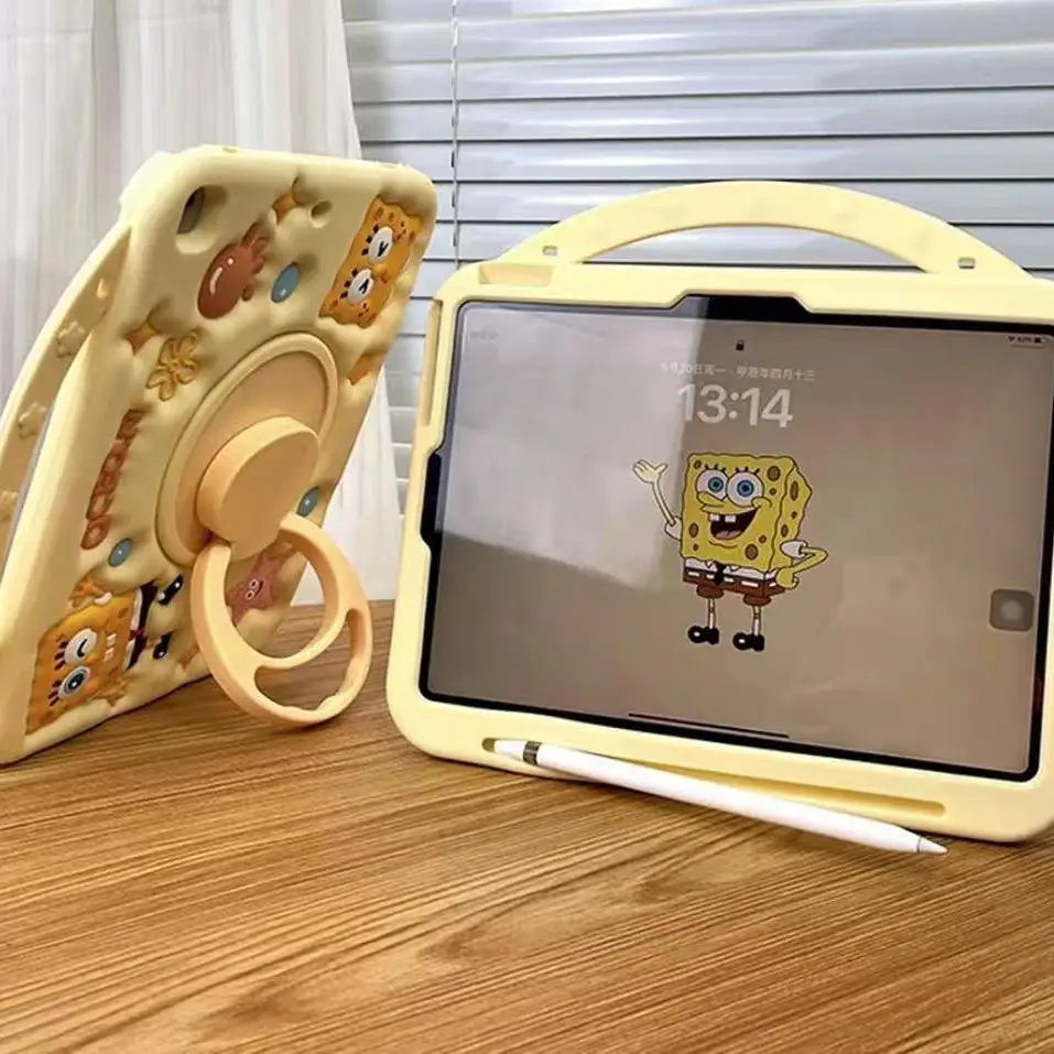 Фото Мягкий чехол Kawaii SpongeBob с силиконовым слотом для стилуса для iPad 11-го поколения 2026, Air 6/7, 10,2 дюйма, Pro 11 дюймов, подарок на день рождения №3