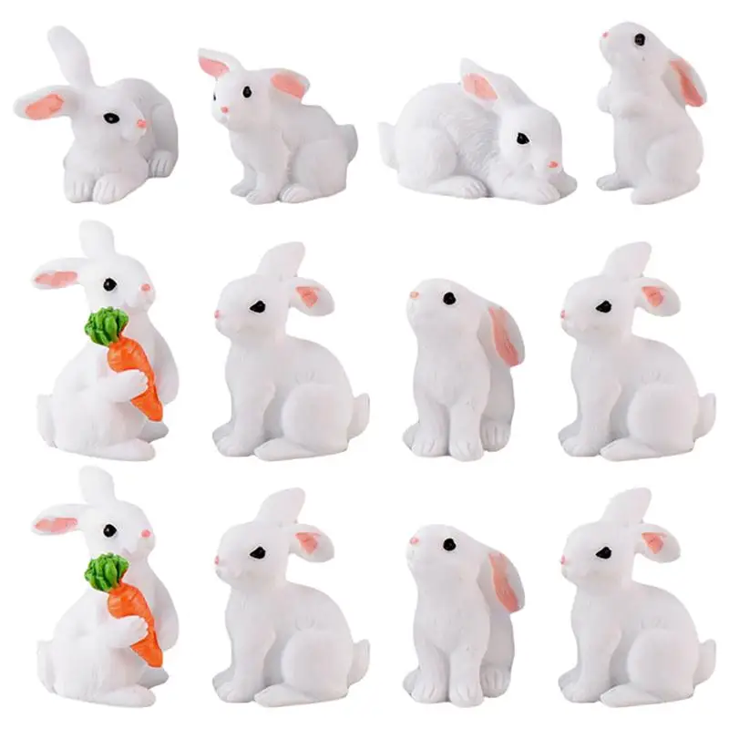

12pcs Micro Landscape Bunny Decors Resin Easter Rabbit Resin Crafts Yard Decors