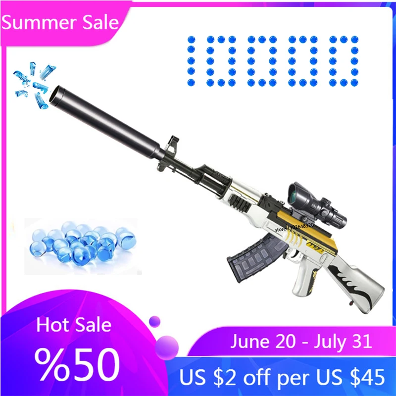 2 in 1 AK47 Gel Impact Gun Electric Burst Toy Gun Gel Water Bullet Gun Outdoor Activities Game Shooting Weapon Gel Bullet Gun