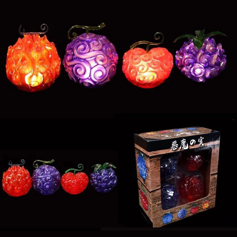 

With LED Light One Piece Devil Fruit Figure GK Anime Demon Rubber Dark Burn Surgery Glow Model Toys 4pcs/set