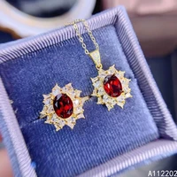 retro luxury natural garnet jewelry set 925 sterling silver inlaid red gemstone womens pendant necklace ring wedding party gift