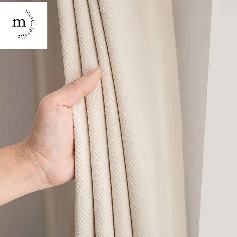 

Modern Curtains for Living Dining Room Bedroom Nordic Minimalist Herringbone Velvet Curtain Thick Shading American Retro Green