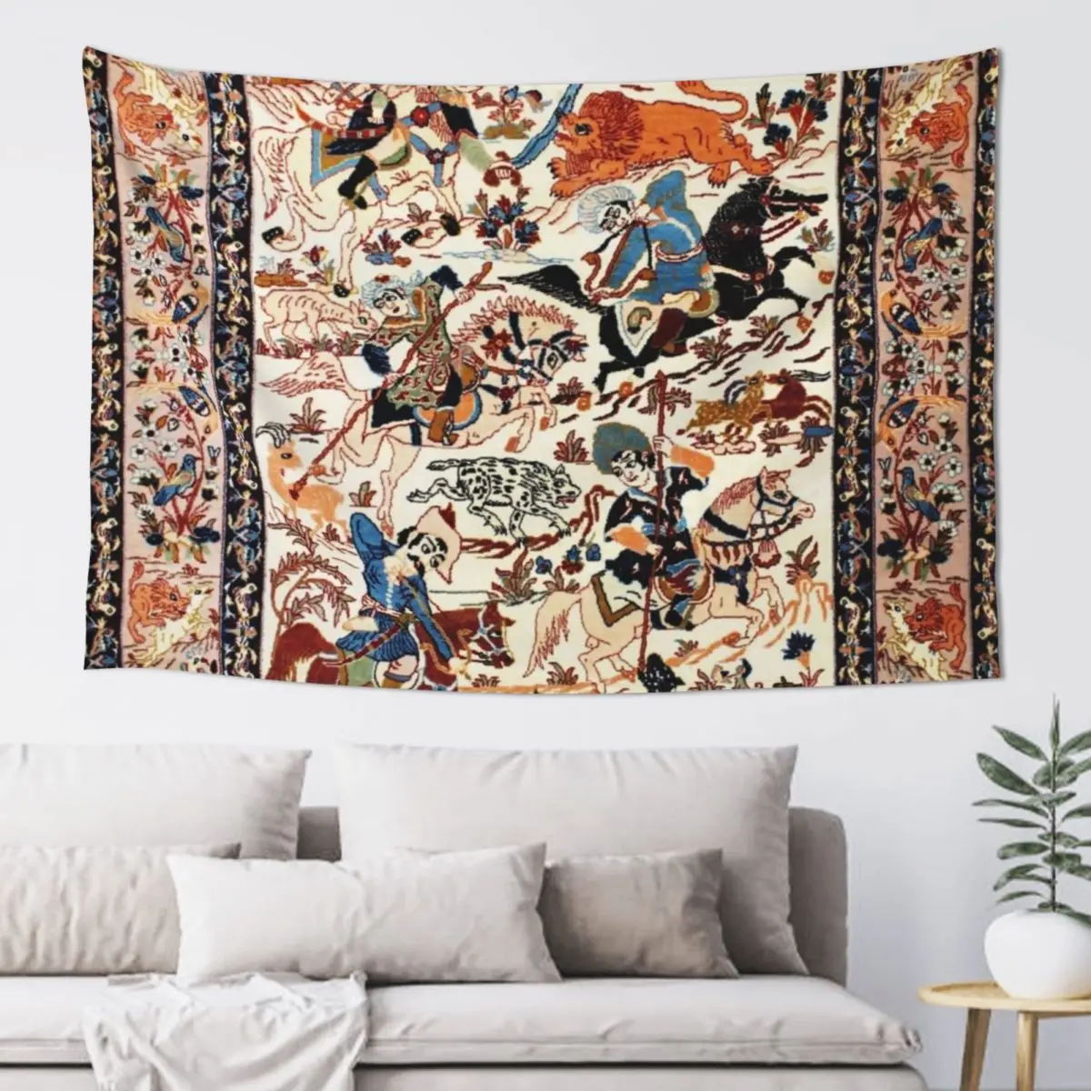 Синий антикварный персидский шелковый ковер Isfahan с цветами гобелен принтом