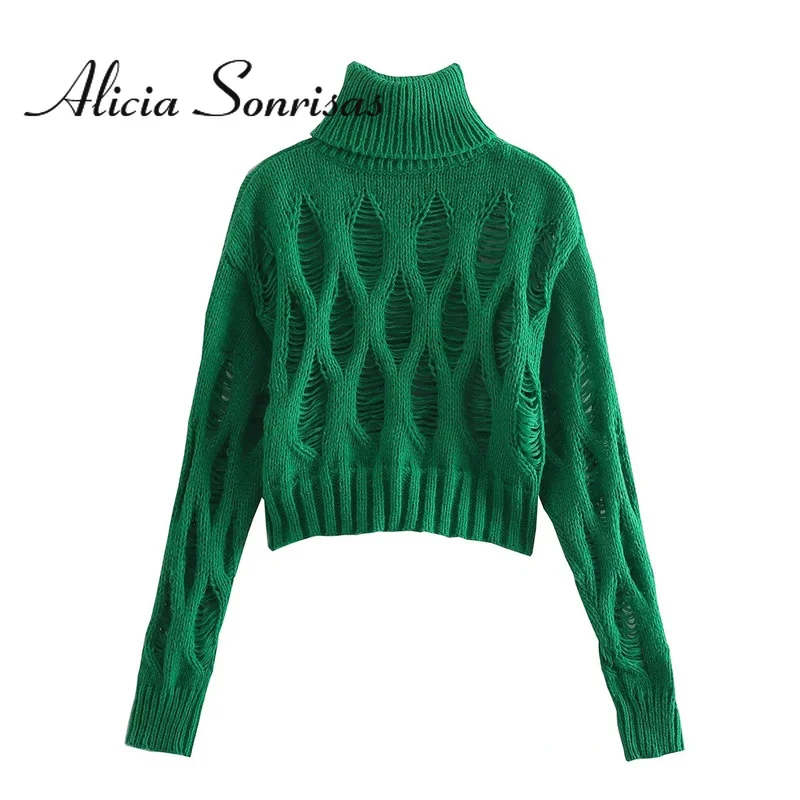 

2022 Spring Loose Sweater Women Turtleneck Solid Green Striped Knit Fashion Casual Pullover Long Sleeve Vintage Jumper Feminino
