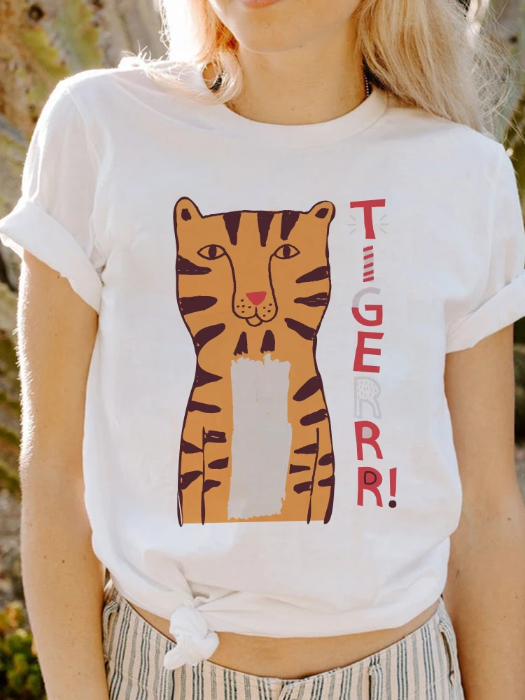 Купи New Cute Women T-shirt Harajuku 90s The Tiger Print T-shirt Cartoon Tshirt Graphic Printed Top Tees Female Summer Short-sleeve за 187 рублей в магазине AliExpress