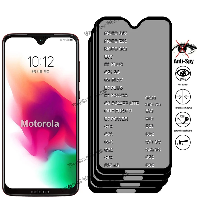 Full Coverage Anti Spy Screen Protector For Motorola G10 G20 G30 G50 G60 G62 G71 G32 G52 G22 E22 E32 Privacy Glass for G9 Play