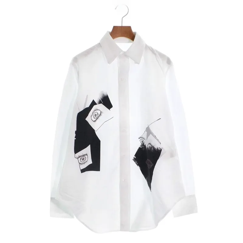 

y3Mysterious eye print design dark style Unisex shirts yohji yamamoto homme y-3mens shirts for men's clothing white shirts