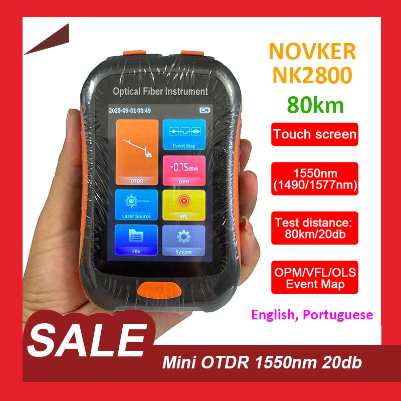 Фото NOVKER NK2800 80KM Мини OTDR-тестер для оптоволоконных кабелей с сенсорным экраном, многофункциональный оптический рефлектометр OLS OPM VFL №1