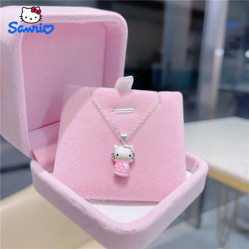 

Kawaii Hello Kitty Necklace Gift Box Anime Sanrio Necklace Cute Kt Cat Silver Collarbone Chain Adjustable Lady Birthday Gift
