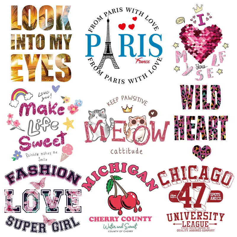 

Fashion Letter Iron On Patches Heat Transfer Stickers Boy Diy T-shirt Badges Clothing Applications Decor Press Printing