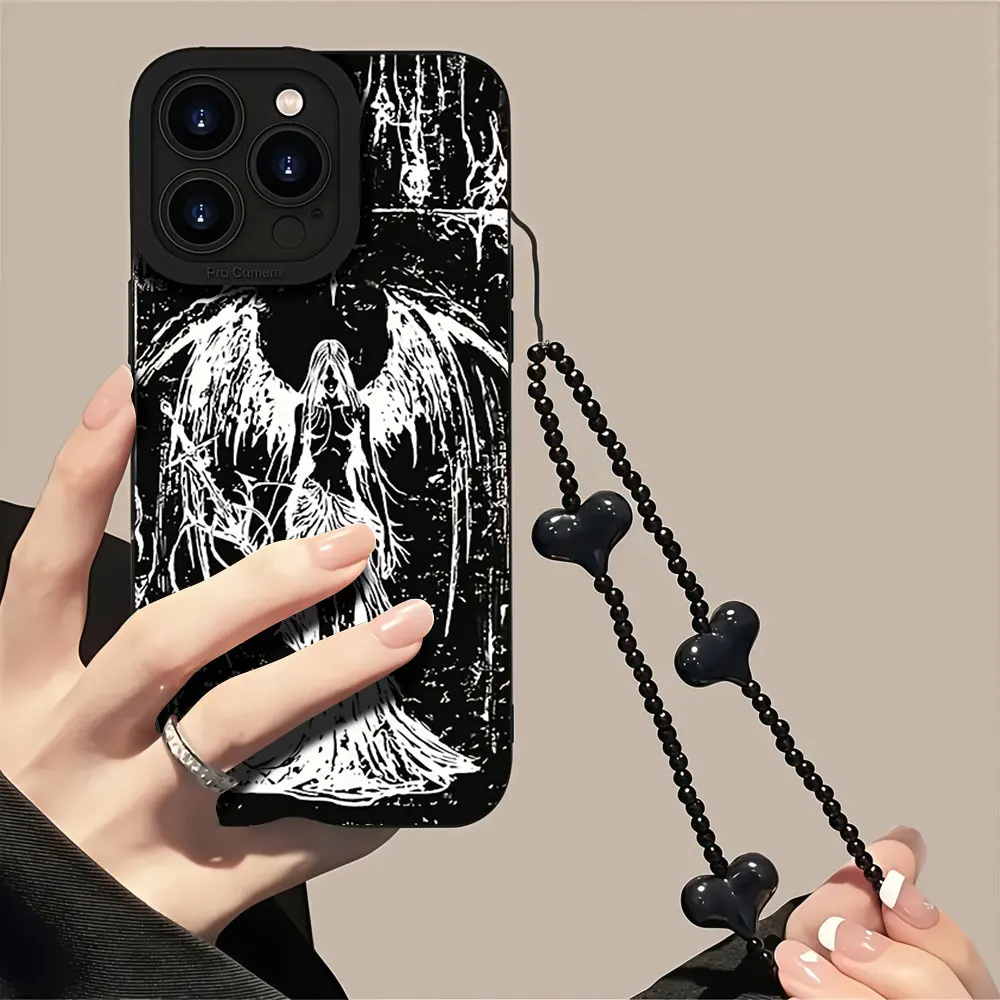Фото Противоударный чехол Y2K Dark Angel с ремешком для iPhone 17 16 15 14 13 12 11 Pro Max X XS XR 16E 16 15 14 Plus, с защитой объектива из ТПУ №2